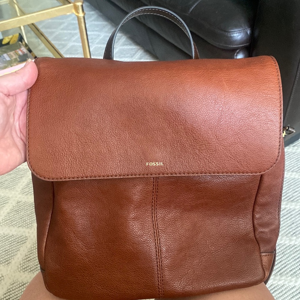 Brown leather Fossil brand mini backpack